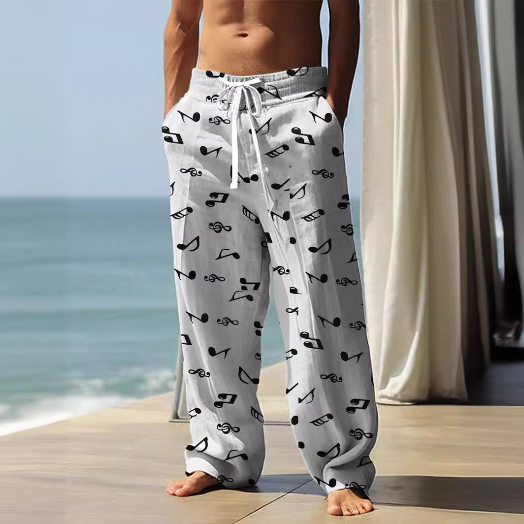 Autumn Men's Health Cloth Straight-leg Pants 3D Digital Vintage Print Ethnic Style Baggy Pant