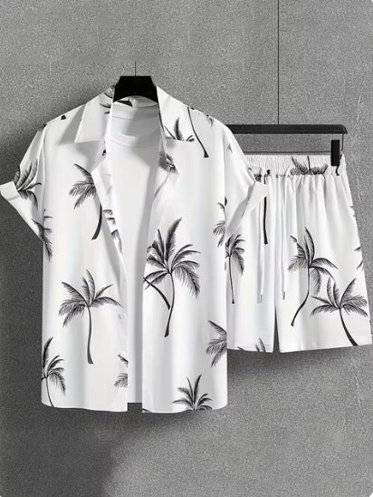 Short Sleeve Men's Summer Loose Foreign Trade Cross-border Casual Hawaiian Floral Beach Shirt Shorts