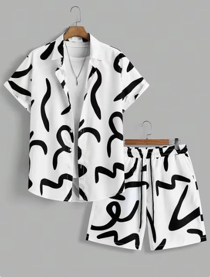 Short Sleeve Men's Summer Loose Foreign Trade Cross-border Casual Hawaiian Floral Beach Shirt Shorts