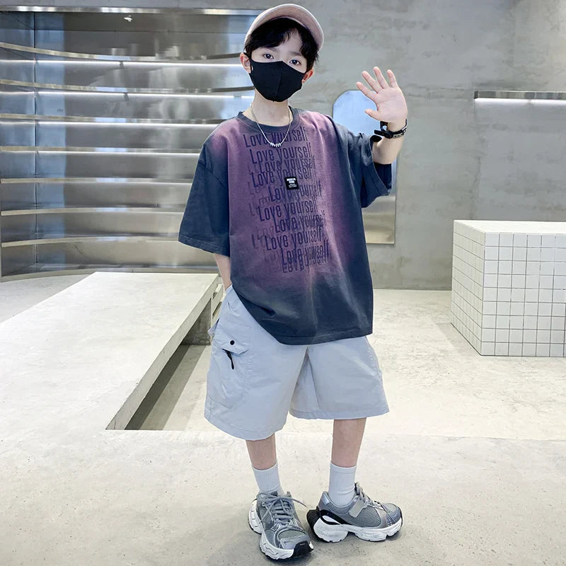 Summer Kids Outfit Sets for Boys Short Sleeve T-shirt Shorts 2PS Clothing Set Tweens Child Tracksuit Top and Bottom Clothes Set