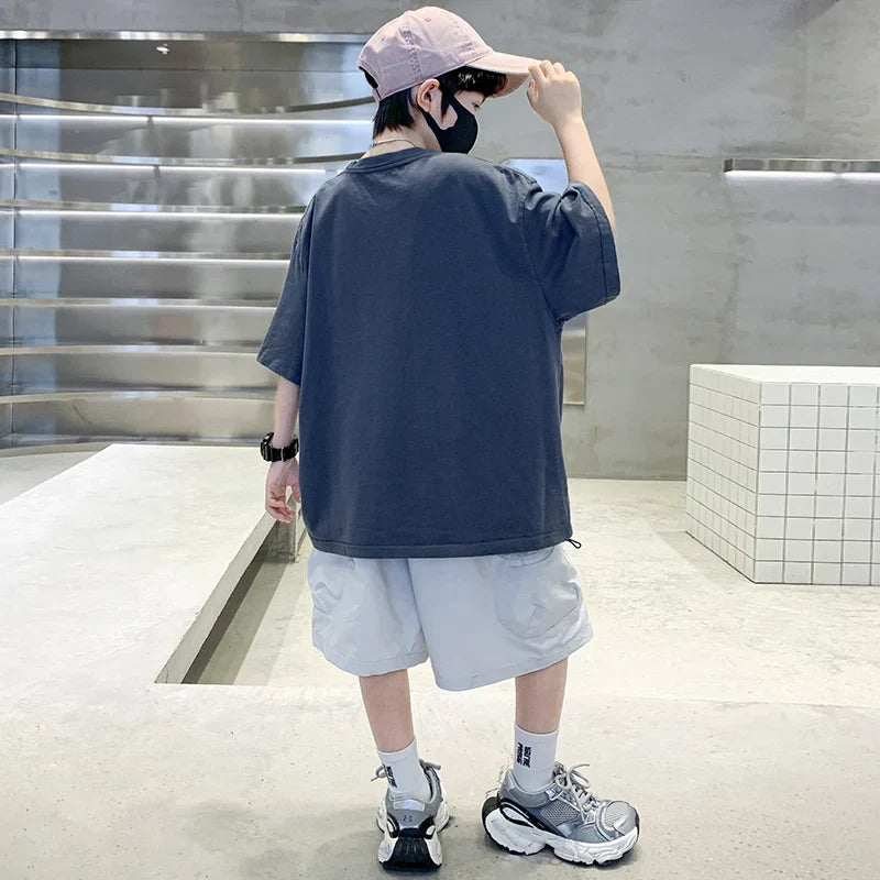 Summer Kids Outfit Sets for Boys Short Sleeve T-shirt Shorts 2PS Clothing Set Tweens Child Tracksuit Top and Bottom Clothes Set