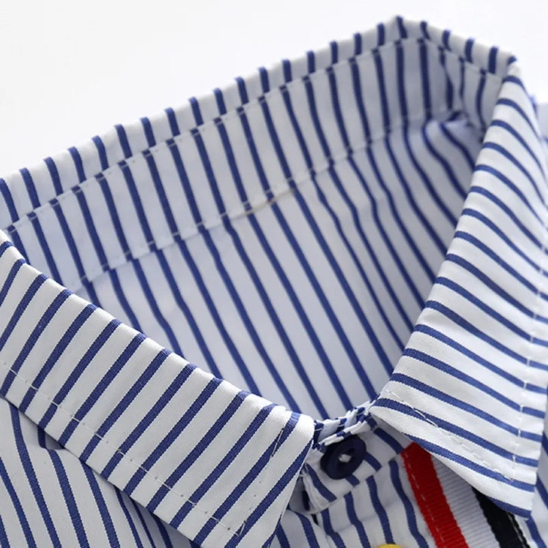 Summer Boys Clothing Set Cotton Striped Short Sleeve Lapel Shirt Pants 2Pcs Suit For 2-6 Years Kids Casual Outfits Elegant Suit