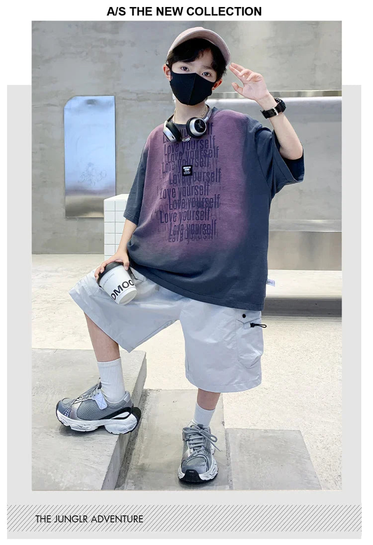 Summer Kids Outfit Sets for Boys Short Sleeve T-shirt Shorts 2PS Clothing Set Tweens Child Tracksuit Top and Bottom Clothes Set