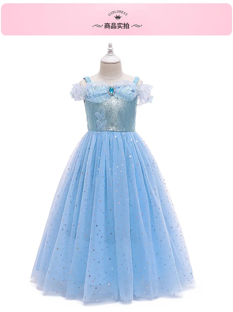Birthday Party Princess Dress Girl Summer Girl Halloween Carnival Cosplay Elsa Costume Holiday Party Dreamy Sequin Fancy Gown