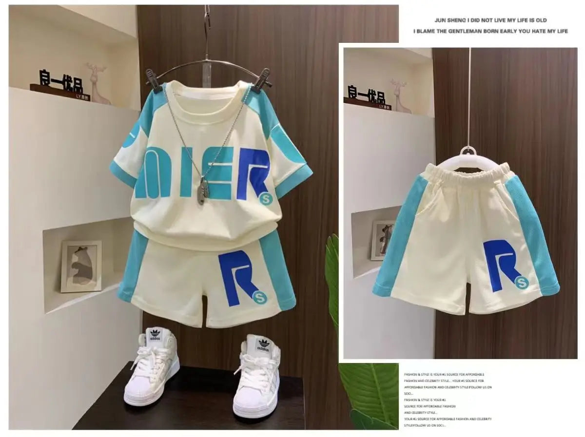 Boys Summer Clothing Children's Fashion Short sleeved Set New Korean Edition Fashionable Boys Summer Thin Casual Two Piece Set