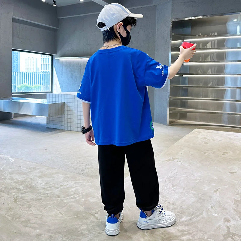 Boys Summer Clothing Set Children Short Sleeve Top + Mosquito-Repellent Pants Two Piece Set 2025 New