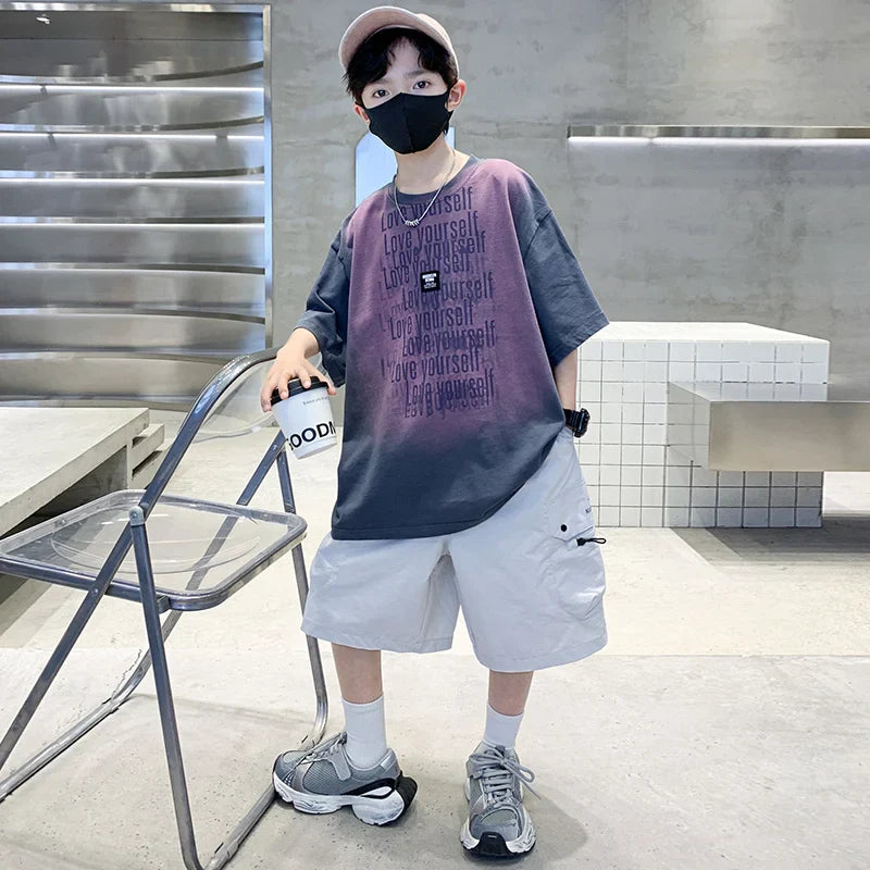 Summer Kids Outfit Sets for Boys Short Sleeve T-shirt Shorts 2PS Clothing Set Tweens Child Tracksuit Top and Bottom Clothes Set