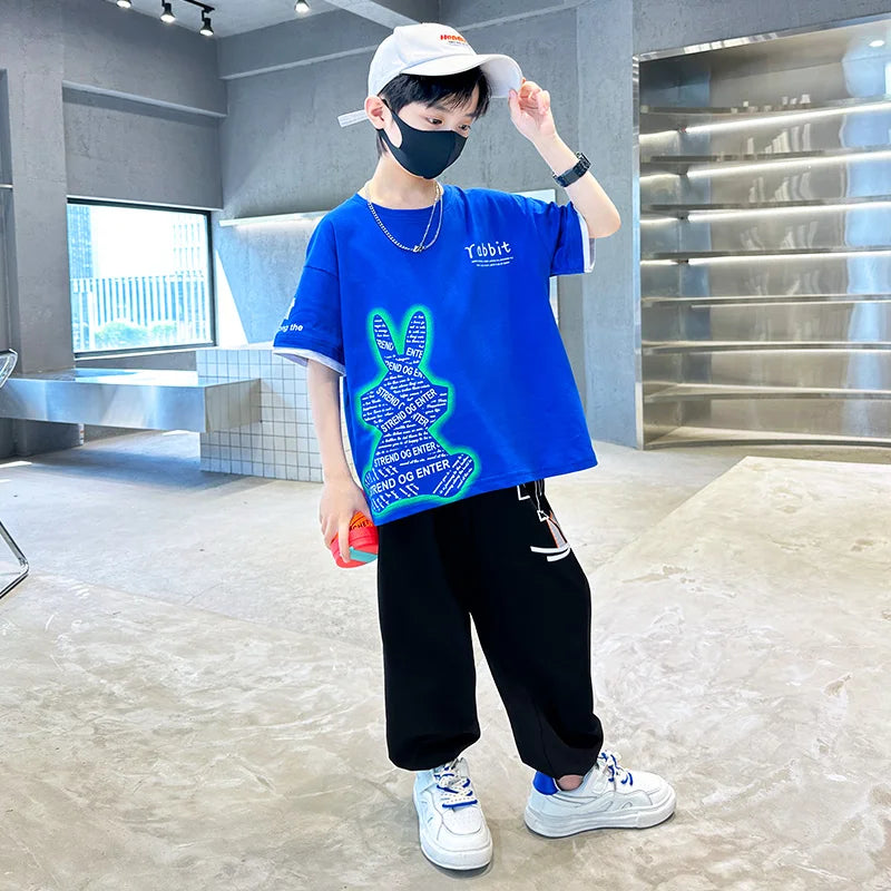 Boys Summer Clothing Set Children Short Sleeve Top + Mosquito-Repellent Pants Two Piece Set 2025 New