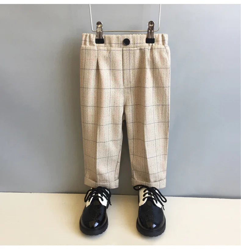 Child Formal British Plaid Dress Suits Set Spring And Autumn Boys Birthday Party Wedding Piano Show Costume Kids Blazer Pants