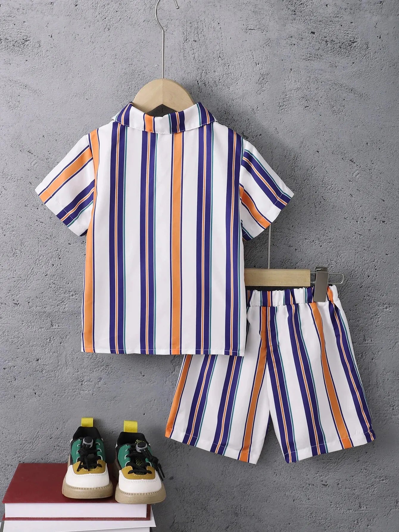 Summer Cool Boys Short Sleeves Striped Two-Piece A Gentleman's Suit For 4-7 Years Old Kids
