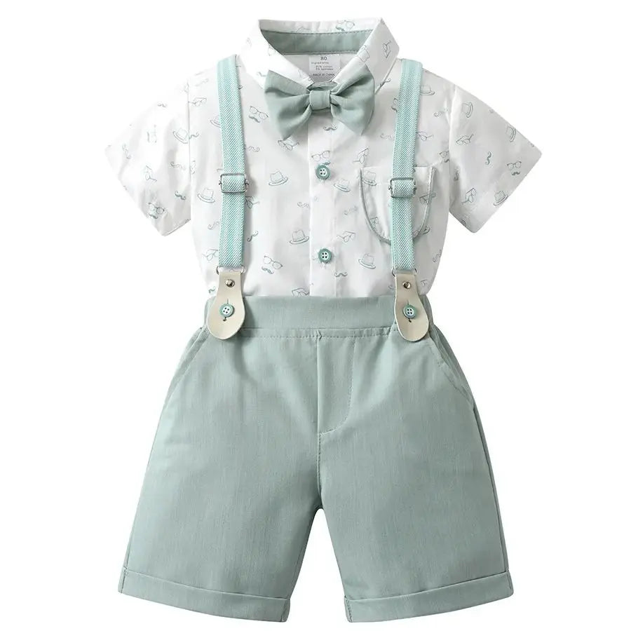 1-6Y Summer  Baby Boys Formal Costume Short Sleeve Bow Tie T-Shirt+Suspender Shorts Wedding Parties Festivals Gentleman Clothing