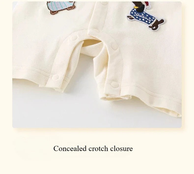 Boys Summer Short-sleeved  Jumpsuit Clothes Baby Fake Two-piece College Style Onesie  Babe Cute Dog Label Romper Fashion Outwear