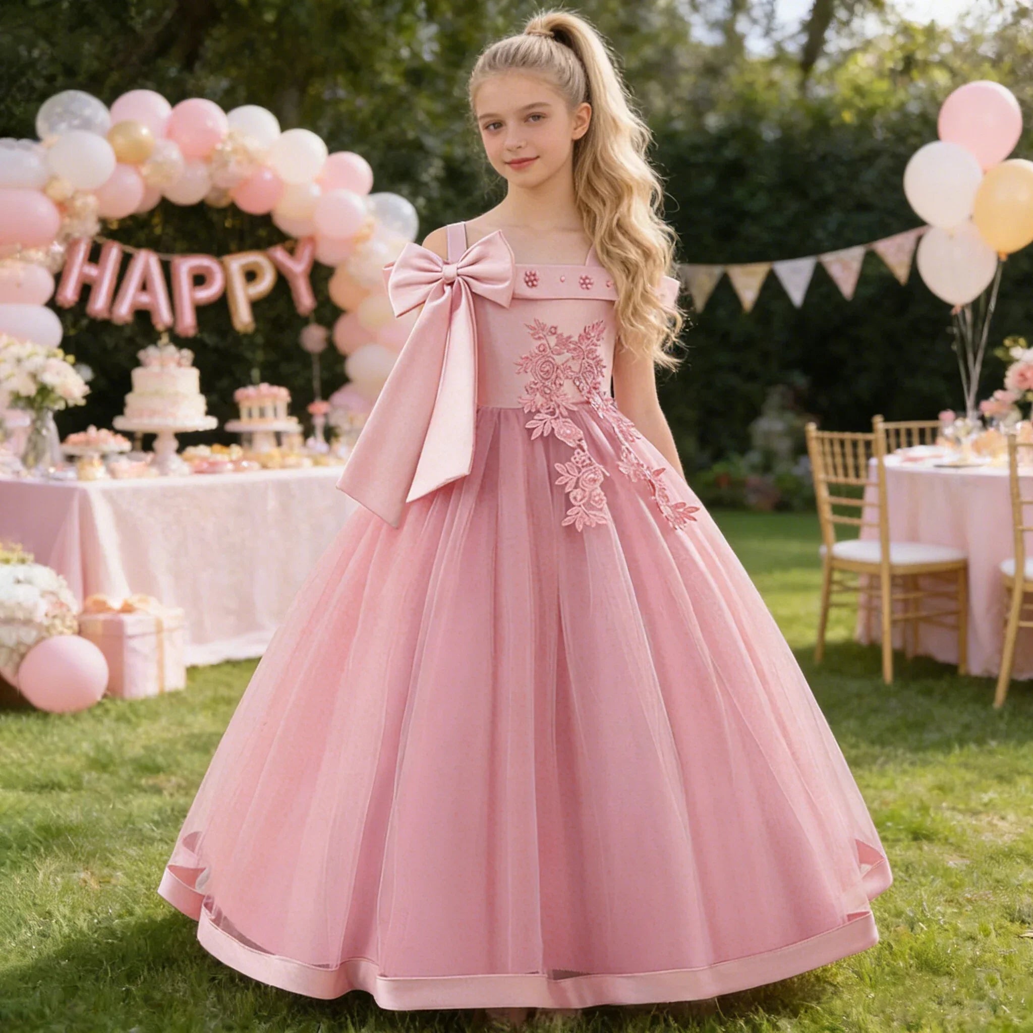 Fashion Bridesmaids Party Girls Dresses Elegant Flower Wedding Princess Dress for Girl Birthday Evening Prom Christmas Costumes