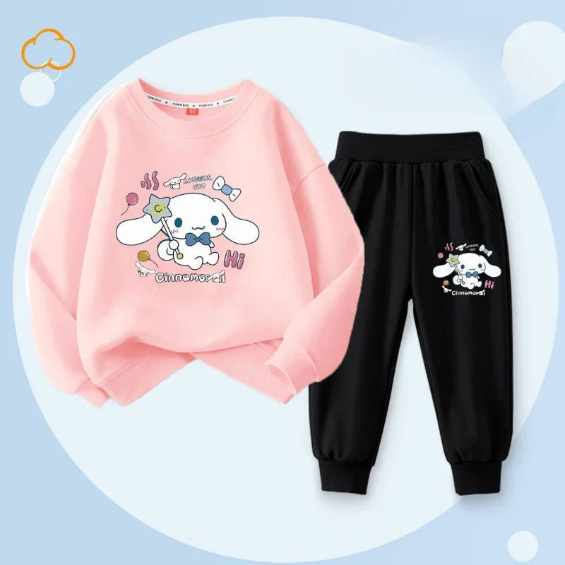 Sanrio Spring Autumn Children's Clothing Set Boys Girls Thin Sweatshirt and Sweatpant Two Piece Suit Kids Tracksuit Sweatsuit