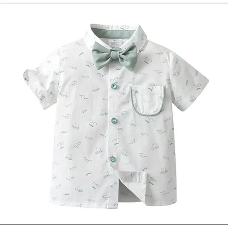 1-6Y Summer  Baby Boys Formal Costume Short Sleeve Bow Tie T-Shirt+Suspender Shorts Wedding Parties Festivals Gentleman Clothing