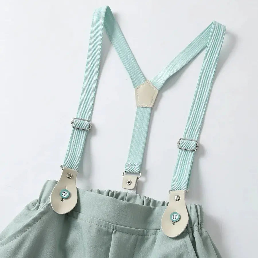 1-6Y Summer  Baby Boys Formal Costume Short Sleeve Bow Tie T-Shirt+Suspender Shorts Wedding Parties Festivals Gentleman Clothing