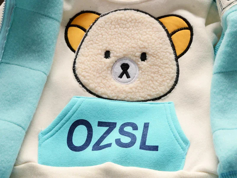 New Fleece Clothing Sets Spring Winter Boys Girls Plus Velvet Thick Warm Suits Baby Padded Homewear 3Pcs Children Outfits