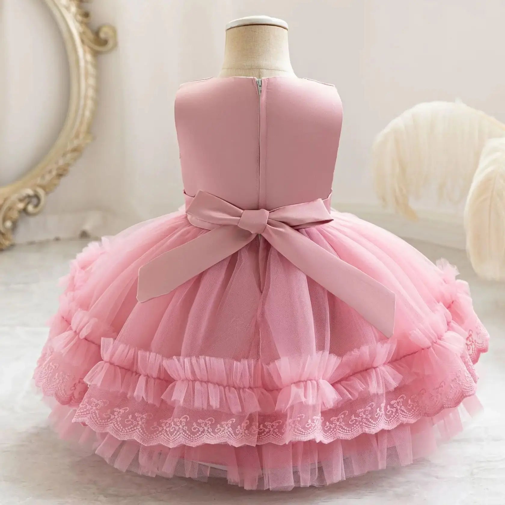 Party Dresses For Girl Formal Prom Wedding Dress Beaded Embroidery Mesh Princess Dress For Infant Baby 1st Birthday Baptism Gown