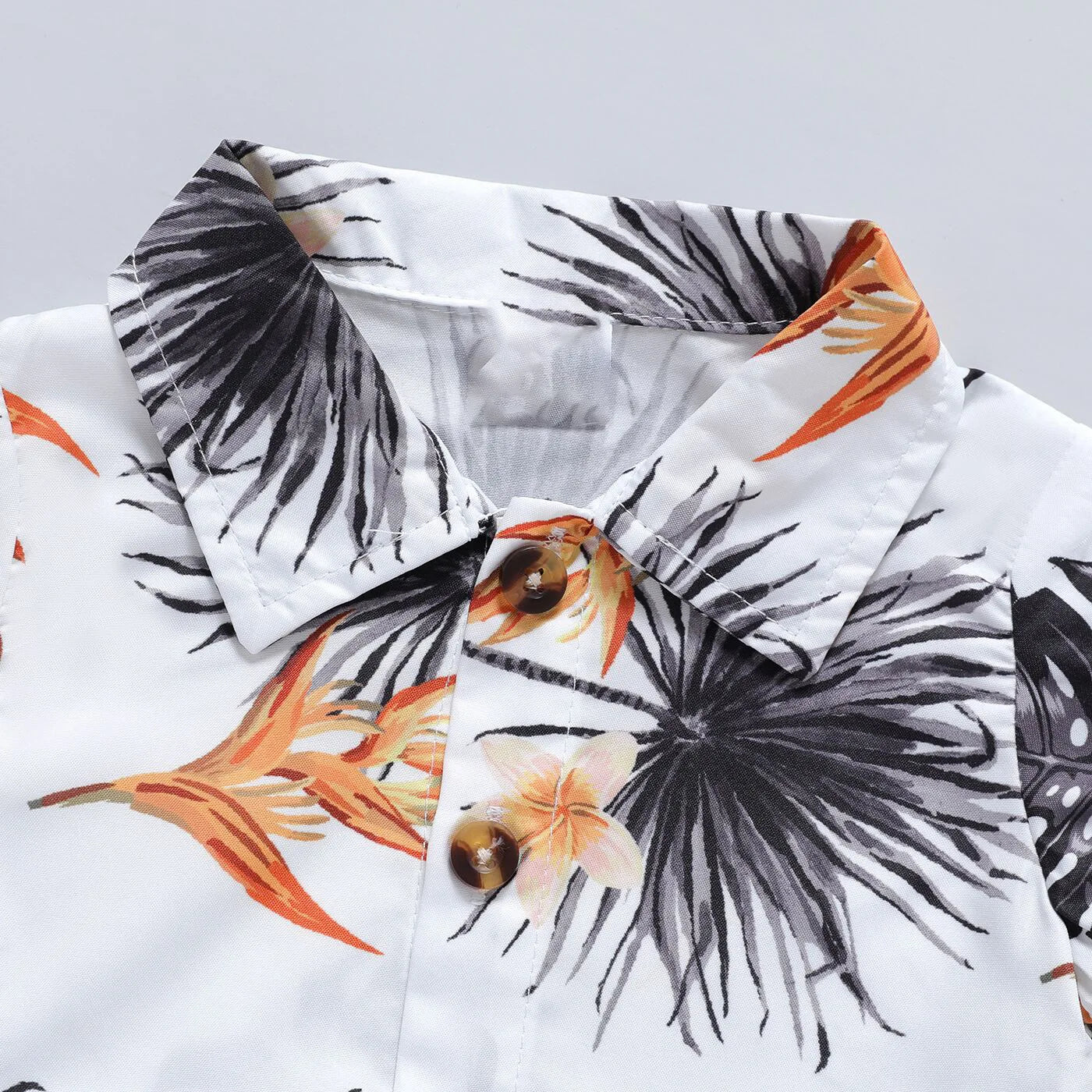 Infant and toddler boys summer printed collar single breasted top+shorts casual set