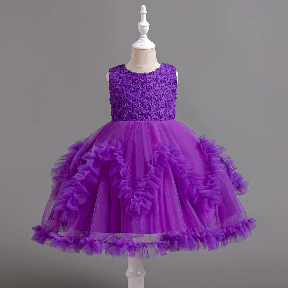 Girls Princess Tulle Dress, Elegant Baby Flower Girl Gown for Host & Stage Performance, Puffy Party Dress for Special Occasions