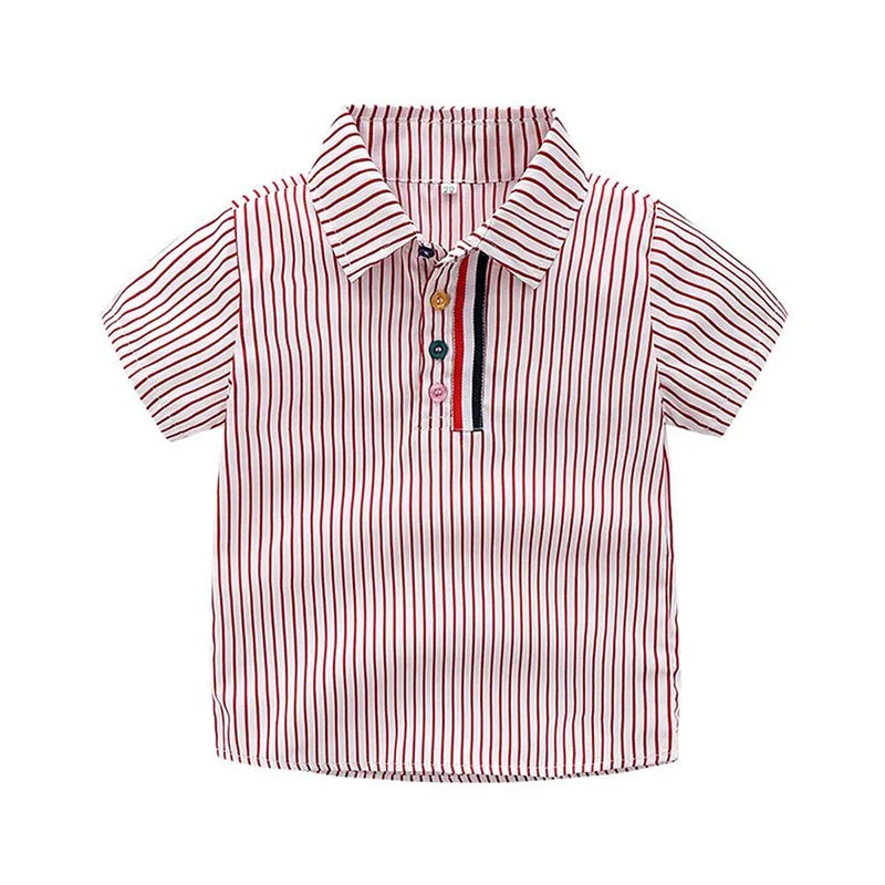 Summer Boys Clothing Set Cotton Striped Short Sleeve Lapel Shirt Pants 2Pcs Suit For 2-6 Years Kids Casual Outfits Elegant Suit