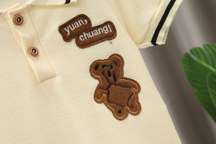 Boys Summer Clothing Children's Short Sleeved Set New Children's And Boys Baby Striped Polo Shirt Two-Piece Set