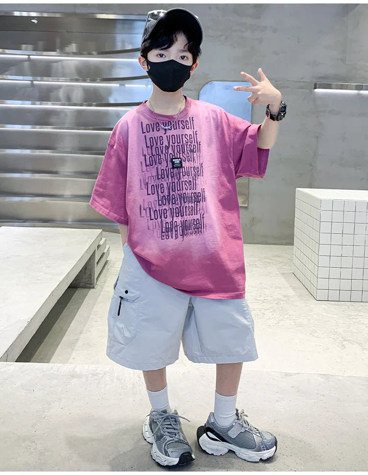 Summer Kids Outfit Sets for Boys Short Sleeve T-shirt Shorts 2PS Clothing Set Tweens Child Tracksuit Top and Bottom Clothes Set