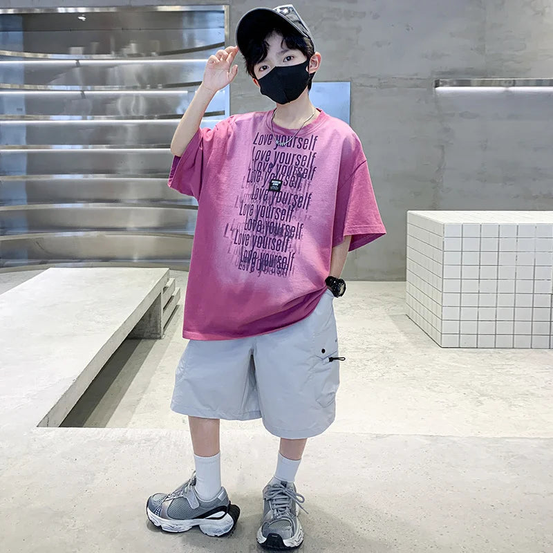 Summer Kids Outfit Sets for Boys Short Sleeve T-shirt Shorts 2PS Clothing Set Tweens Child Tracksuit Top and Bottom Clothes Set