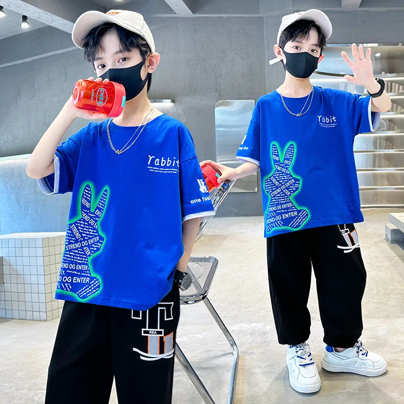 Boys Summer Clothing Set Children Short Sleeve Top + Mosquito-Repellent Pants Two Piece Set 2025 New