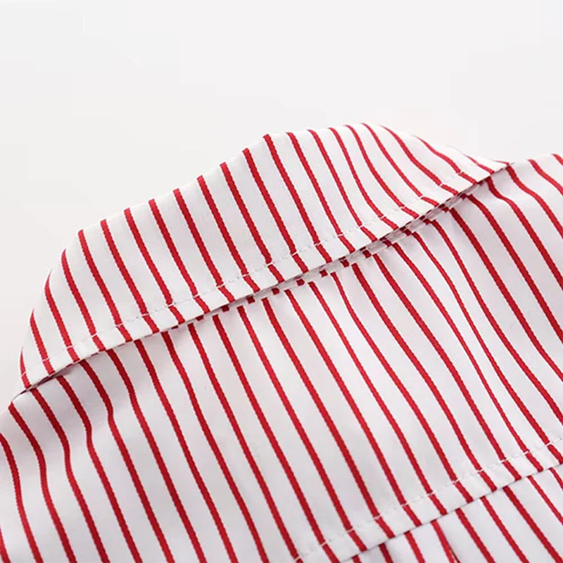 Summer Boys Clothing Set Cotton Striped Short Sleeve Lapel Shirt Pants 2Pcs Suit For 2-6 Years Kids Casual Outfits Elegant Suit