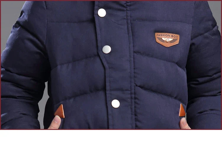 5-14 Years Big Boys Jacket Winter Thicken Warm Teenager Kids Jacket Fashion Long Style Zipper Hooded Children Outerwear Clothing