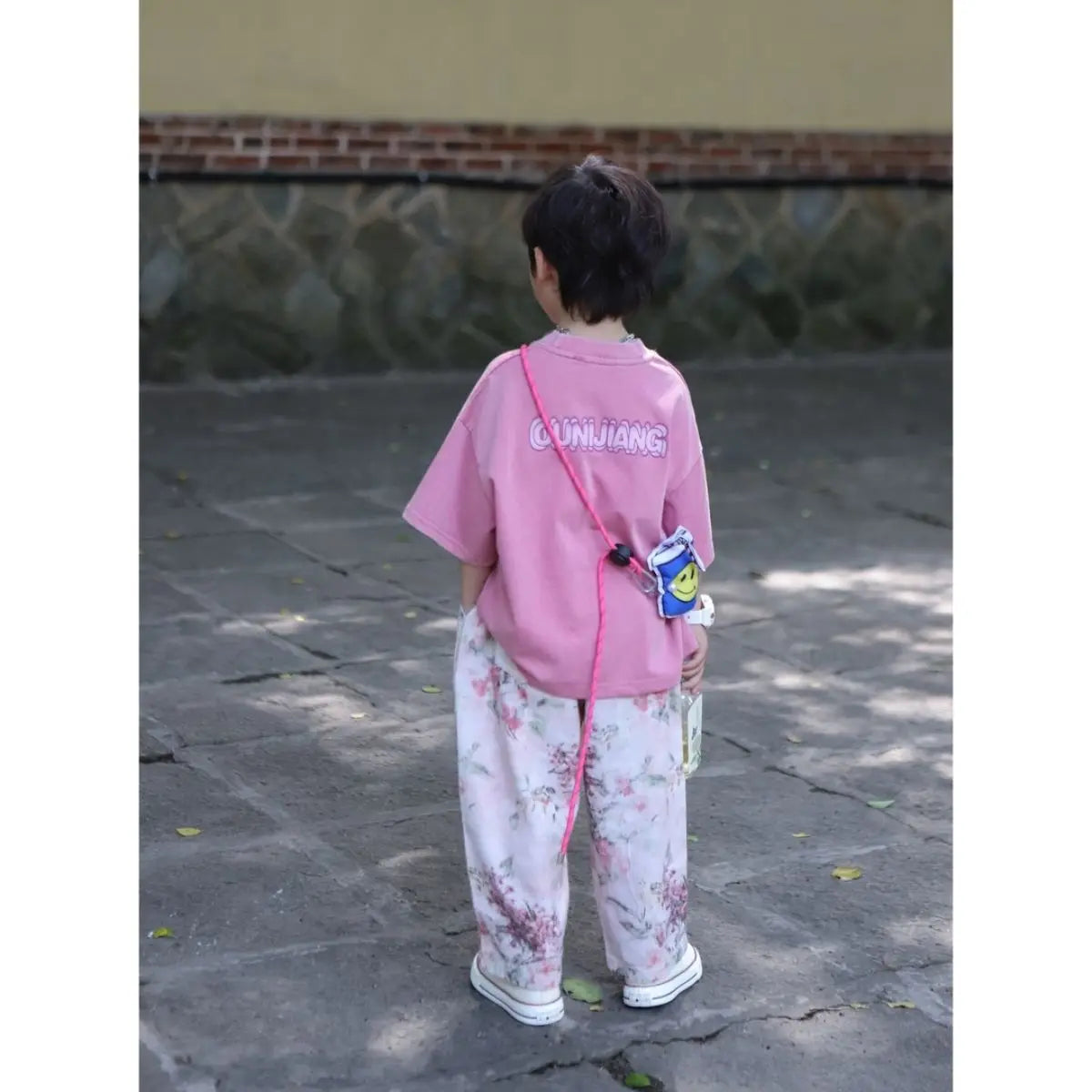 Boys Set Summer Outfit 2025 New Cute Pink T-shirt+ Floral Long Pants Children's Short Sleeved Handsome Pants Two-piece Set
