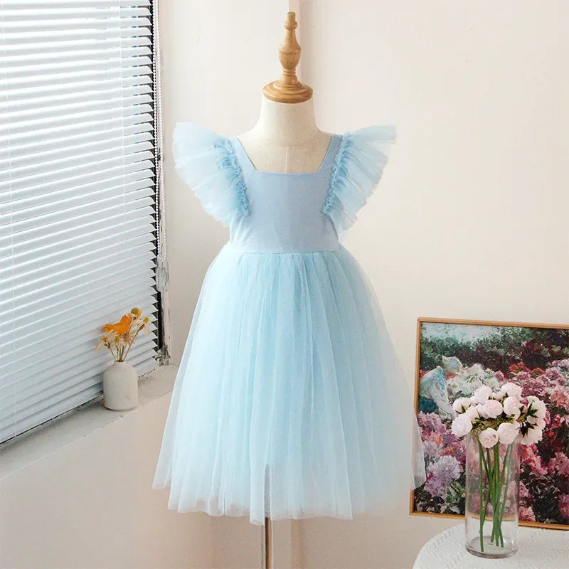 1-8Years New Little Girls Party Dress for Princess Dress Solid Child Clothes Flower Girl Birthday Princess Dress for Kids