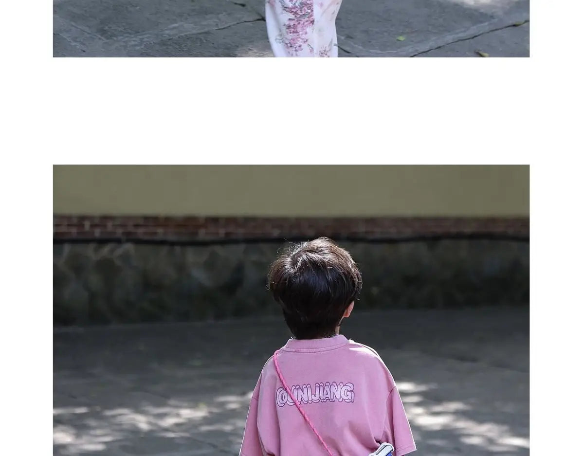 Boys Set Summer Outfit 2025 New Cute Pink T-shirt+ Floral Long Pants Children's Short Sleeved Handsome Pants Two-piece Set