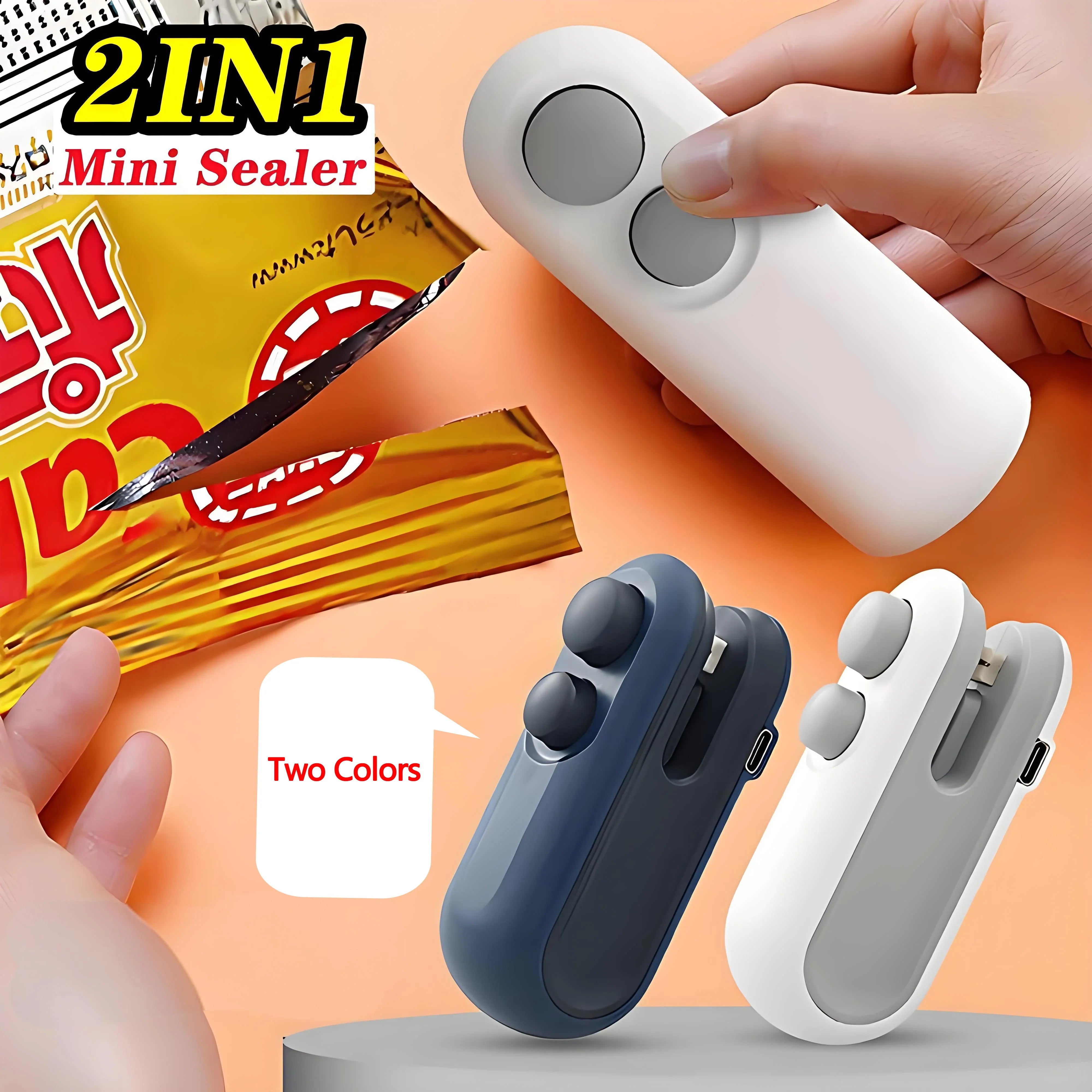 Portable Sealer Mini Heat Bag Sealing Machine Heat Sealer For Snacks Rechargable Heat Sealer Multi-function Kitchen Tool 2 in 1