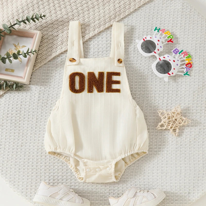 Baby Girls Boys Summer Romper Infant Sleeveless Letter Embroidery Button Casual Overalls