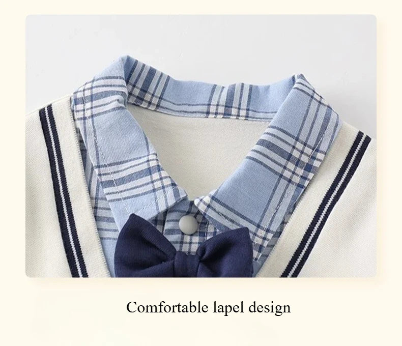 Boys Summer Short-sleeved  Jumpsuit Clothes Baby Fake Two-piece College Style Onesie  Babe Cute Dog Label Romper Fashion Outwear