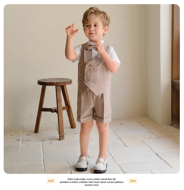 Boys Summer Photograph Dress School Kids Beaufitul Birthday Suit Children Formal Wedding Performance Luxurious Tuxedo Wear