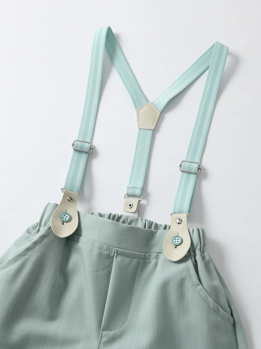 1-6Y Summer  Baby Boys Formal Costume Short Sleeve Bow Tie T-Shirt+Suspender Shorts Wedding Parties Festivals Gentleman Clothing