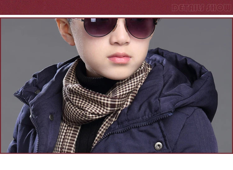 5-14 Years Big Boys Jacket Winter Thicken Warm Teenager Kids Jacket Fashion Long Style Zipper Hooded Children Outerwear Clothing