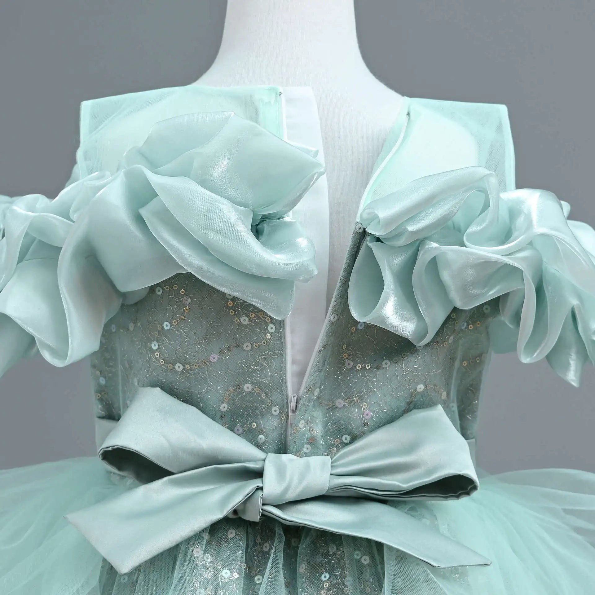 New Girl's Wedding Evening Dress Petal Sequin Mesh Sleeveless Dress Birthday Party School Graduation Party Dress