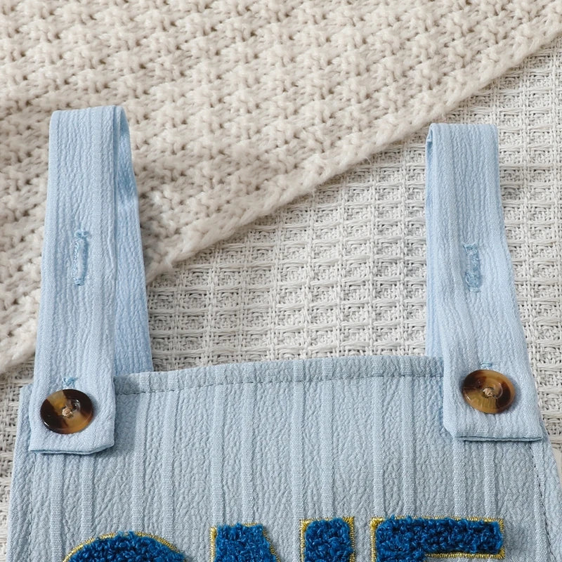 Baby Girls Boys Summer Romper Infant Sleeveless Letter Embroidery Button Casual Overalls