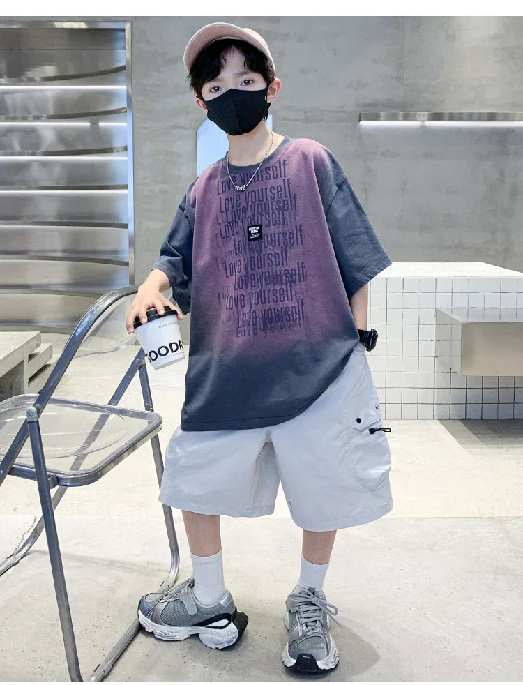 Summer Kids Outfit Sets for Boys Short Sleeve T-shirt Shorts 2PS Clothing Set Tweens Child Tracksuit Top and Bottom Clothes Set