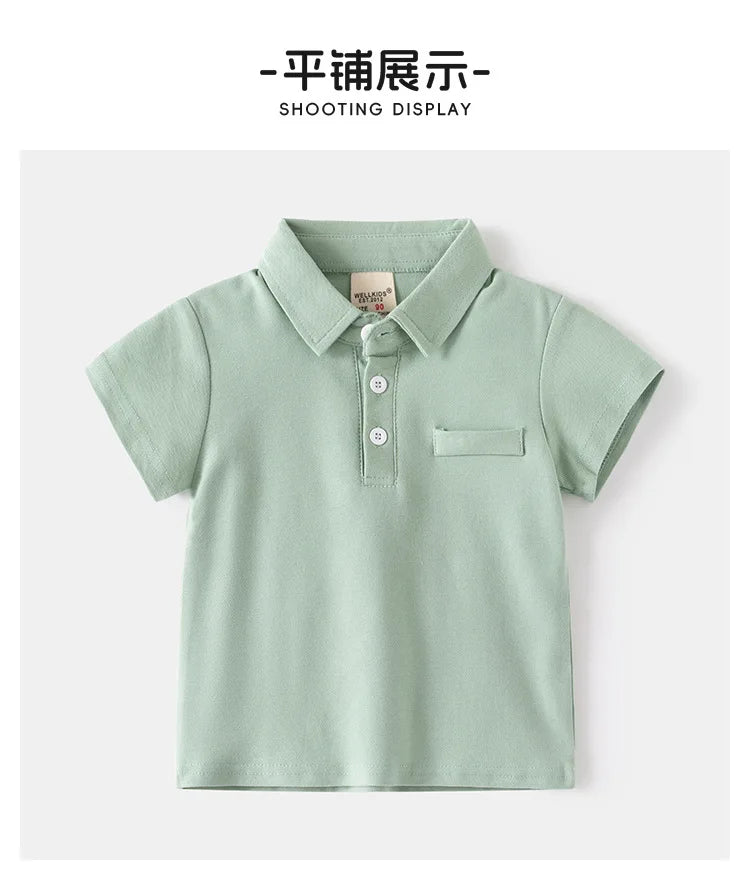 Summer Polo Tshirts for Boys Cotton Fashion Solid Color Toddler Kids Tees Children's Clothes