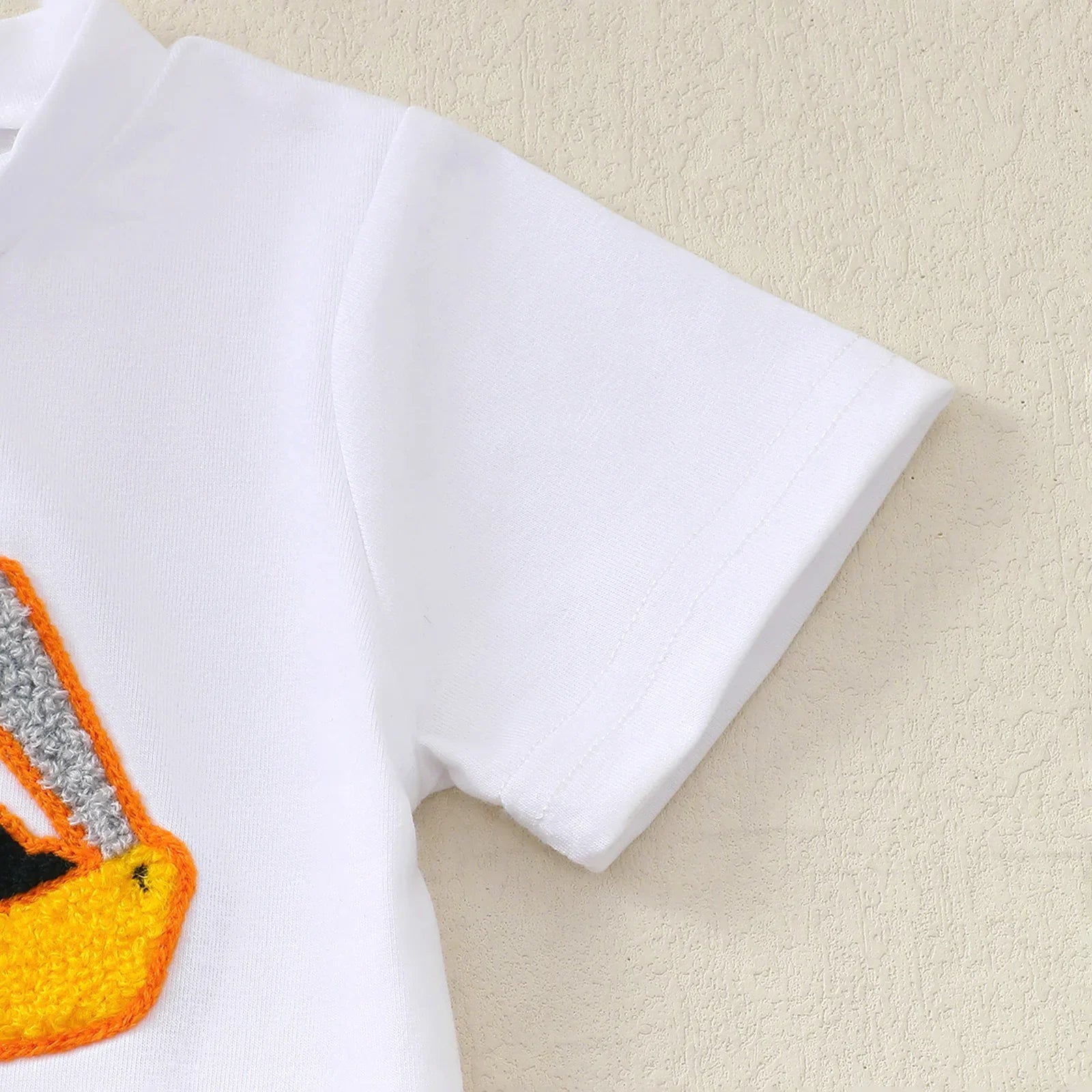 Baby Boys Summer Short Sleeve Outfit with Small Excavator Pattern Infant Toddler Clothing Set