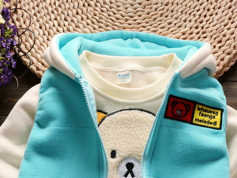 New Fleece Clothing Sets Spring Winter Boys Girls Plus Velvet Thick Warm Suits Baby Padded Homewear 3Pcs Children Outfits