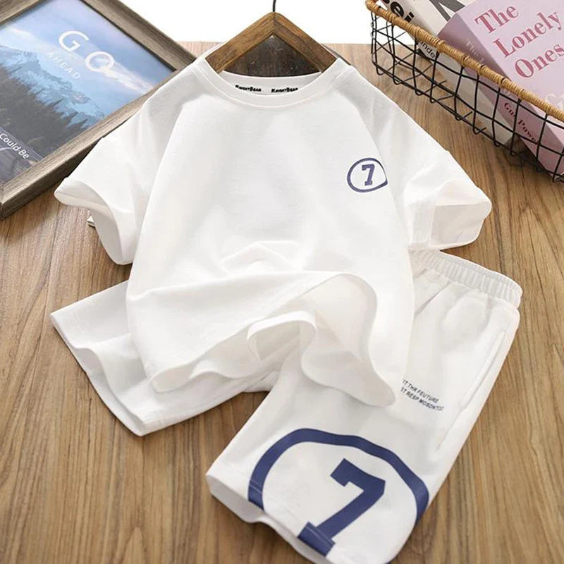 Summer Boys Sets for Children Sports Suits 4-14 Years Boys Tops T-Shirt +Short Pants 2pcs Sets Kids Outfit Teen-agers Sports Set