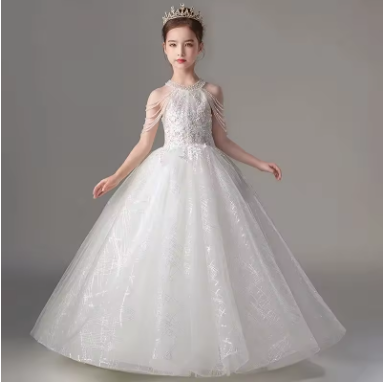 Children's Gala Ball Gowns, 2-14 Years Old Kids Birthday Party Dresses, Luxury Princess Tulle Dresses, Elegant Piano Performance Costumes