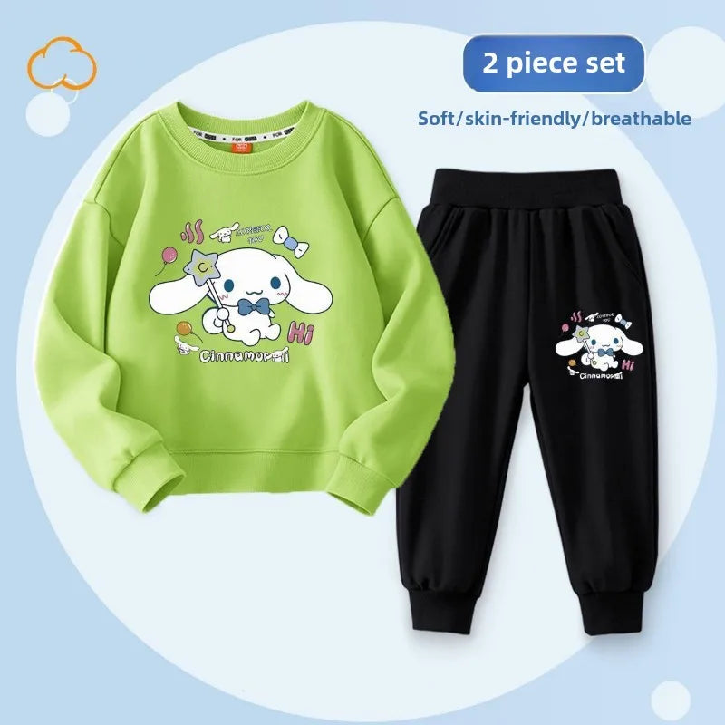 Sanrio Spring Autumn Children's Clothing Set Boys Girls Thin Sweatshirt and Sweatpant Two Piece Suit Kids Tracksuit Sweatsuit