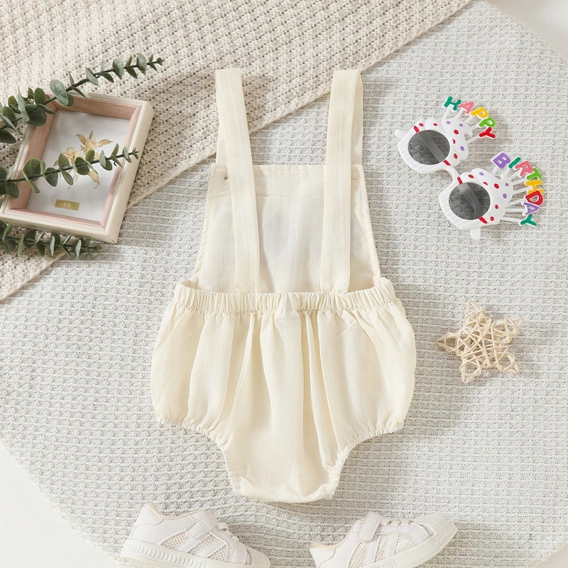 Baby Girls Boys Summer Romper Infant Sleeveless Letter Embroidery Button Casual Overalls